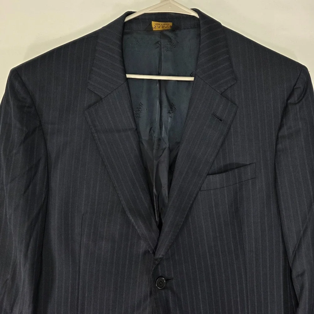 JOS A BANK Signature Men's Sport‎ Coat Blazer Two Button Navy Striped Wool 44R